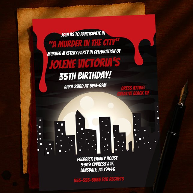 Blodmord på Stadsmordmysteriefest Inbjudningar (Bloody Murder in the City Murder Mystery Party Invitation
)