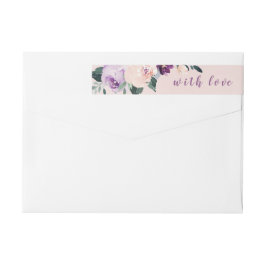 Blödning av botanisk lila blommigt Bröllop Etikettband