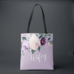 Blödning av vassling av botanisk lila personlig  tygkasse<br><div class="desc">Botaniska blommigtar med vattenfärg och grönt i ,  persiko- och lila,  med vasslingskript och eget namn på baksidan,  eleganten och romantiska,  underbarare personliger för ny brud.</div>