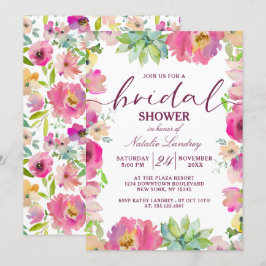 Blodning Chic Rosa Blommigt Bröllop Möhippa Inbjudningar