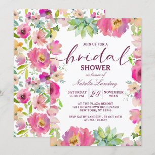 Blodning Chic Rosa Blommigt Bröllop Möhippa Inbjudningar