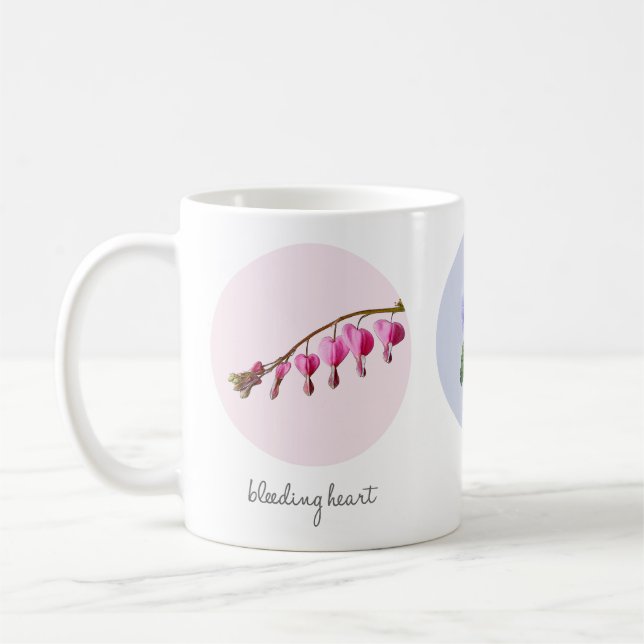 Blödning Heart, Pansies och Aster Flowers Kaffemugg (Vänster)