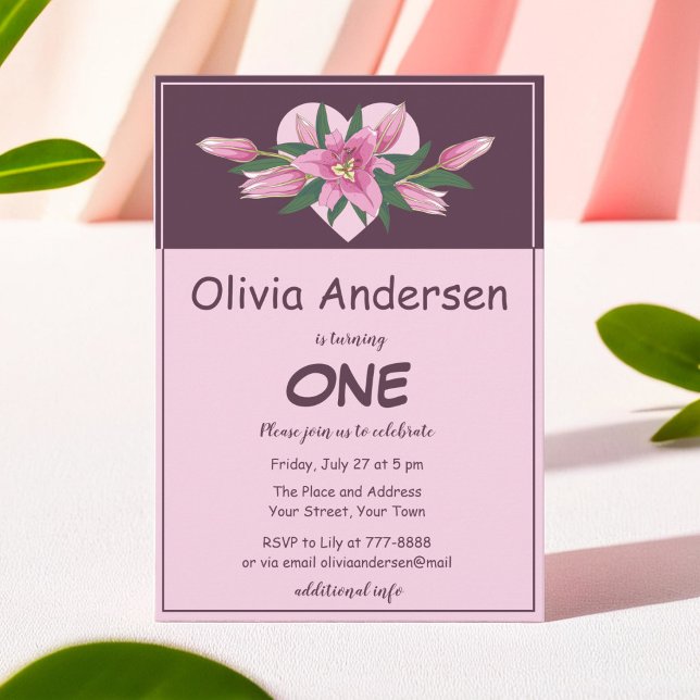 Blodning Lily Elegant Birthday-inbjudan Inbjudningar (Blooming Lily Elegant Birthday Invitation)