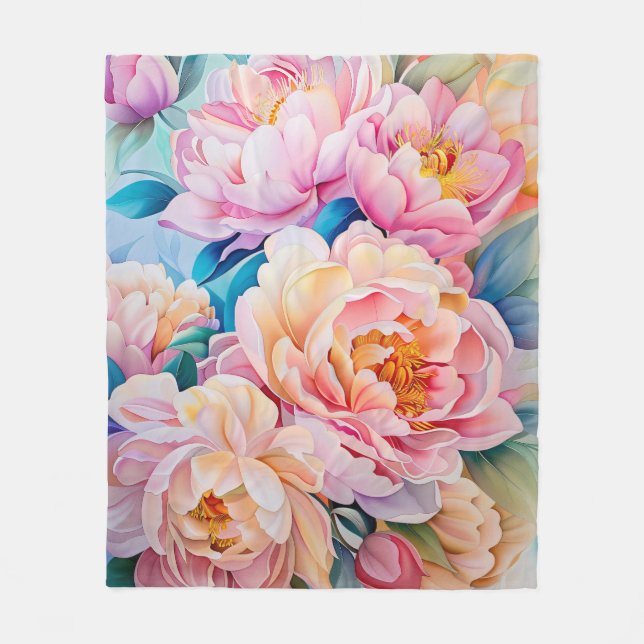 Blodponenter i mjuk pastel fleecefilt (Framsidan)