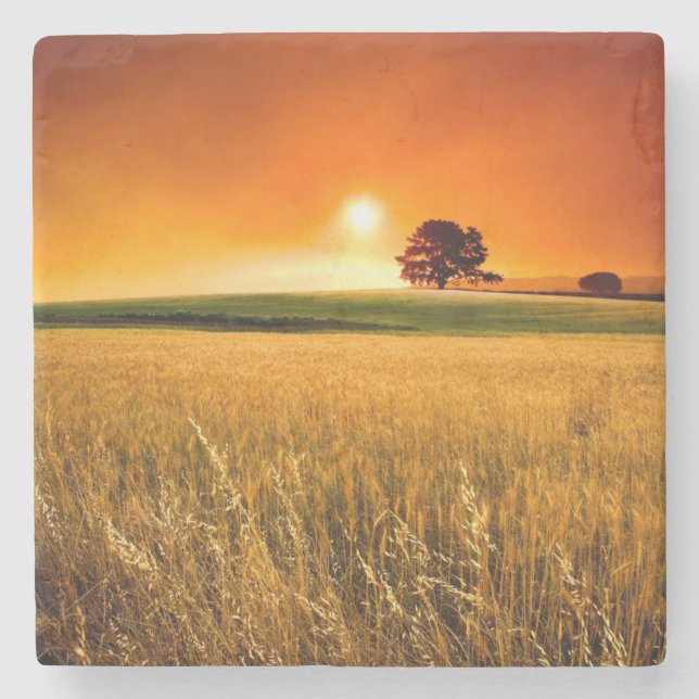 Blodröd solnedgång stenunderlägg (Framsidan)