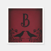 Blodröd svart korpmonogram Gothbröllop