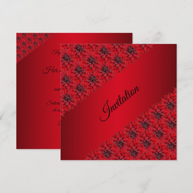 Blodröda dahlior i gotisk stil inbjudan (Fram/baksida)