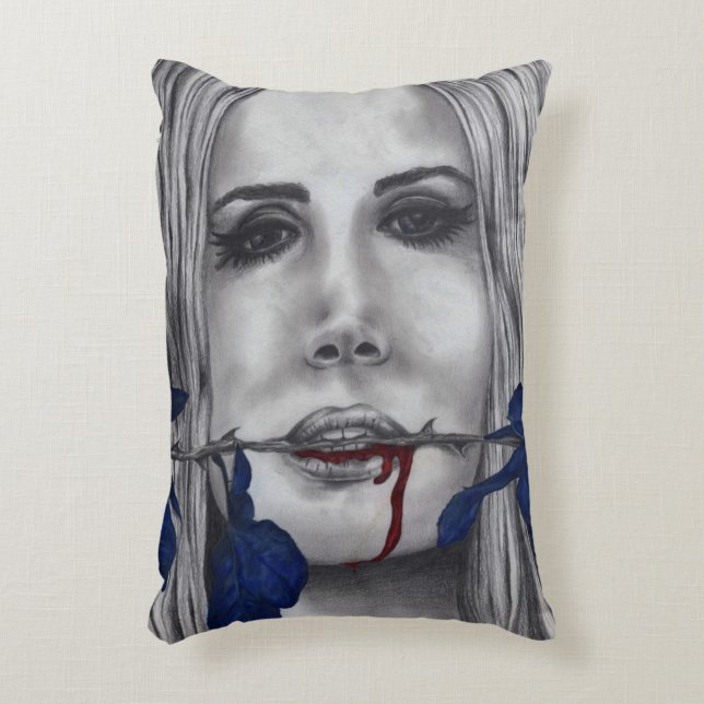 Blodrosor Vampire Kvinna Goth Original Konst Prydnadskudde (Framsidan(Vertikal))