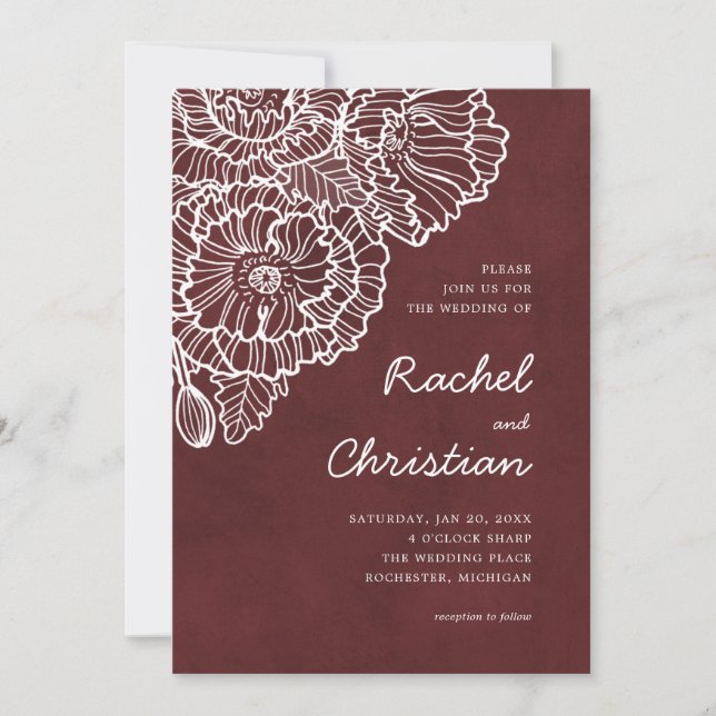 Blodrött med vita vallmoblommor inbjudningar (Framsida)