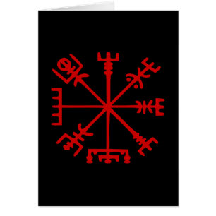Blodrött Vegvísir-kort (Viking Compass) Hälsningskort