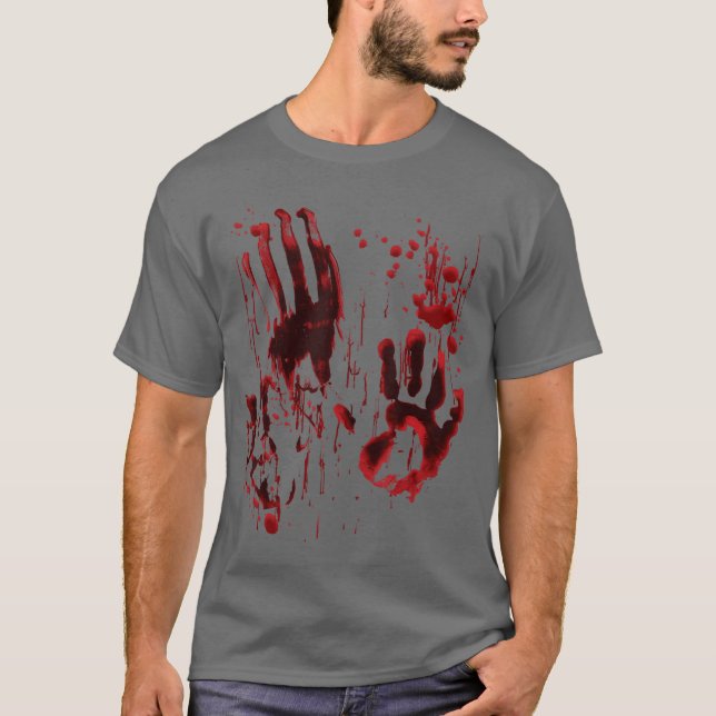 Blodstänk Blodfläck Blodigt Handavtryck Zom T Shirt (Framsida)