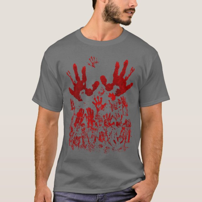 Blodstänk Blodig Handavtryck Skräck Zombie frie T Shirt (Framsida)