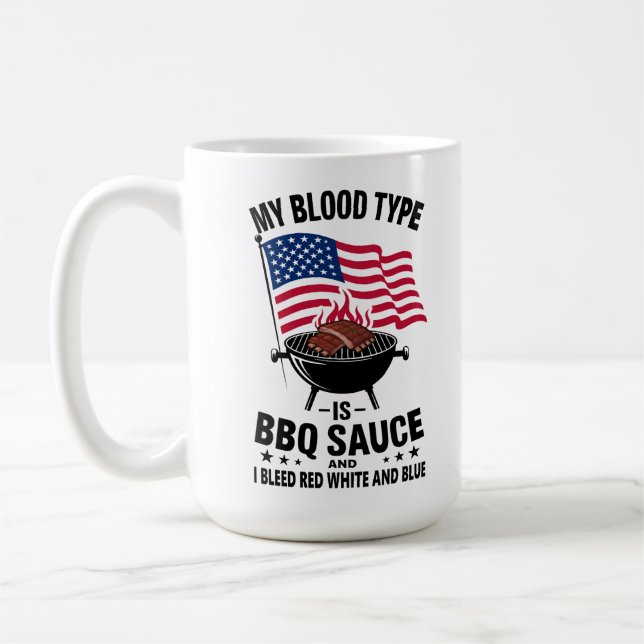 Blodtyp BBQ Sauce Rött vitt blått 4 juli Kaffemugg (Vänster)