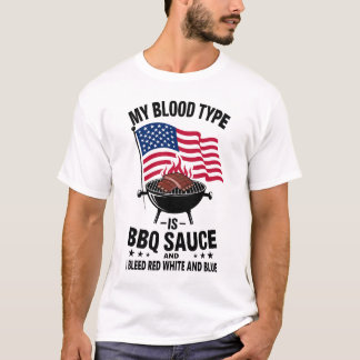Blodtyp BBQ Sauce Rött vitt blått 4 juli T Shirt
