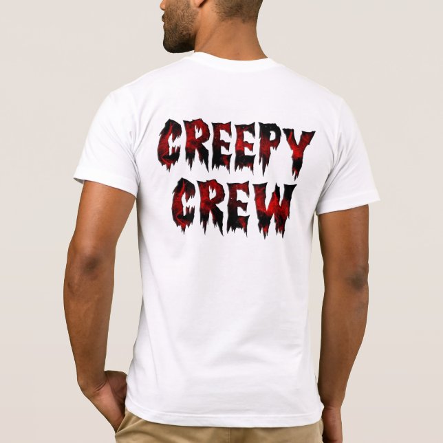 Blodtypografi av Creepy Crew Halloween fest T Shirt (Baksida)