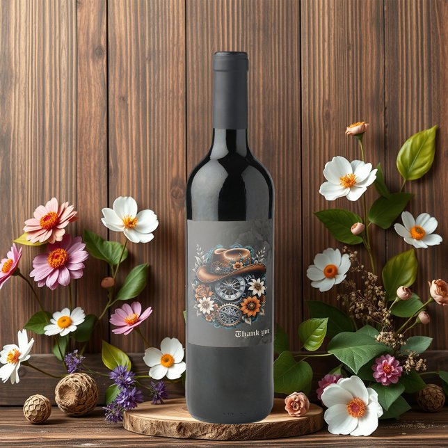 Blodväxlar: Steampunk cowboyen stil. Vinflaska Etikett (Skapare uppladdad)