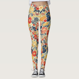 Blodvit, gult och vit flora leggings