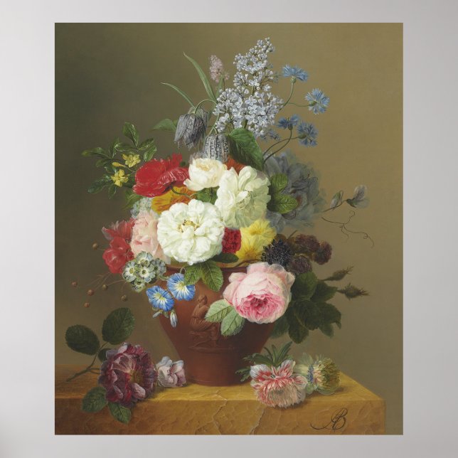 Bloemers rosor och vilda blommor i en terrakotta.. poster (Framsidan)