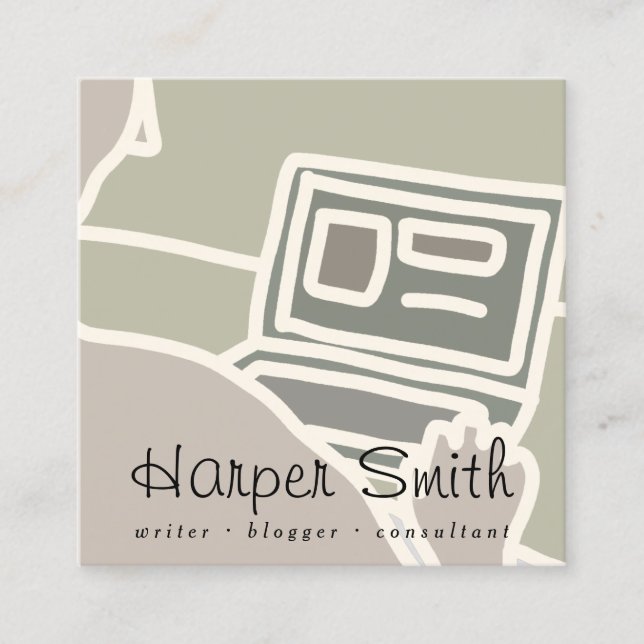 bloggare för online av bärbar dator fyrkantigt visitkort (Framsida)