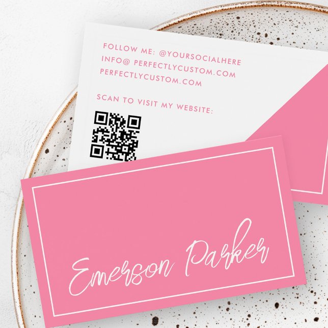 bloggare-profilkort för rosa av trendig-skriptinfl visitkort (Trendy script influencer blogger pink profile card)