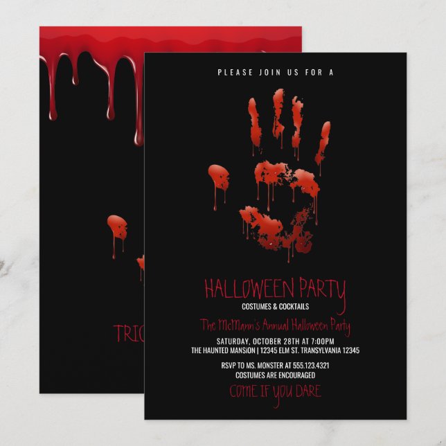 Blogghandavtrycksinbjudan Halloween fest Inbjudningar (Fram/baksida)