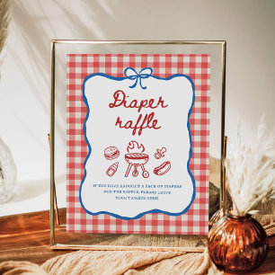 Blöja Lotteri Baby Q BBQ Par Baby Shower Poster