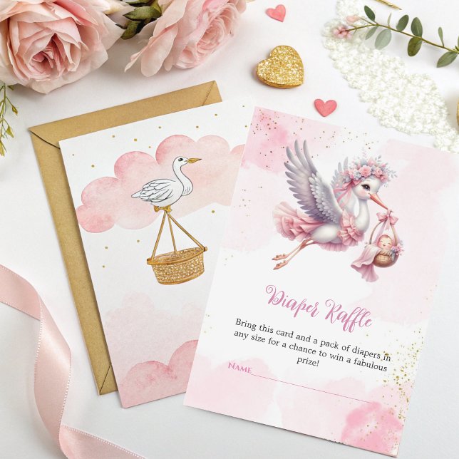 Blöja Lotteri Kort – Rosa Stork Baby Flick Shower  (Skapare uppladdad)