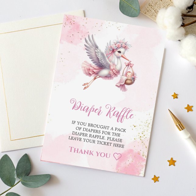 Blöja Lotteri Kort Rosa Stork Baby Girl Tema  (Skapare uppladdad)