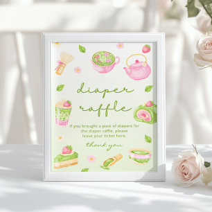 Blöja lotteri Matcha Te Pink Bebis Shower Poster