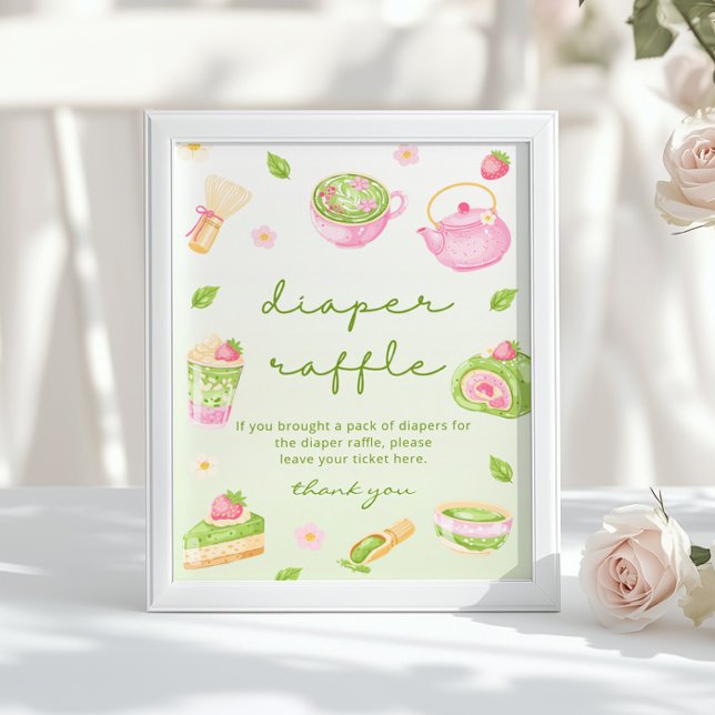 Blöja lotteri Matcha Te Pink Bebis Shower Poster (Skapare uppladdad)