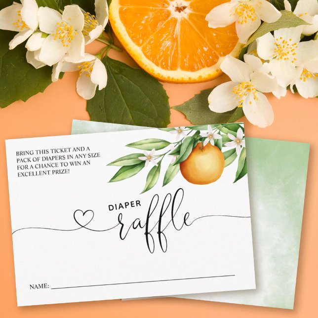 Blöja Lotteri Orange Sötnos Bebis Shower Tilläggskort (Win big with our Little Cutie Diaper Raffle Card - bring a pack of diapers and enter to win!)