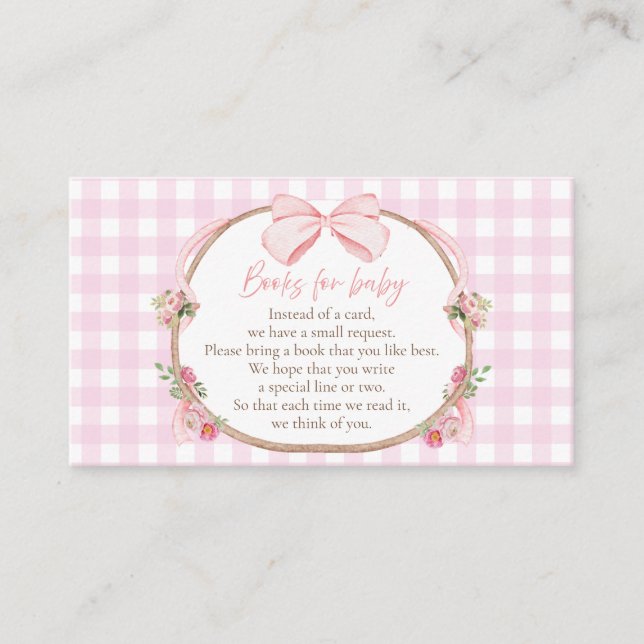 Blöja Lotteri Rosa Bow Gingham, Kanin Baby Shower  Tilläggskort (Framsida)