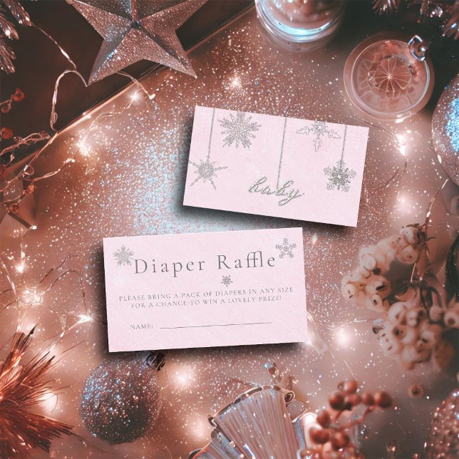 Blöja Lotteri Rosa Rhinestone Flick Baby Shower Tilläggskort (diaper raffle enclosure card pink christmas winter girl shower invitation rhinestones glitter snow)