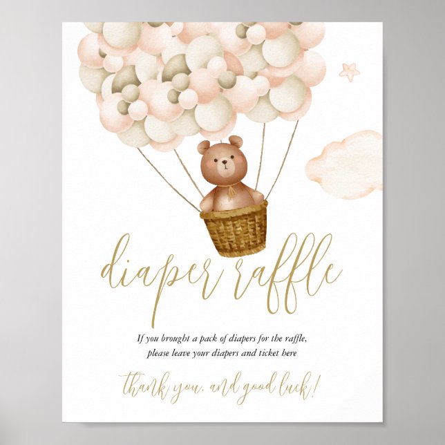 Blöja Lotteri Teddybjörn Baby Shower Skylt (Framsidan)