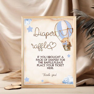 Blöja Lotteri Teddybjörn Blå Bebis Shower Spel Poster