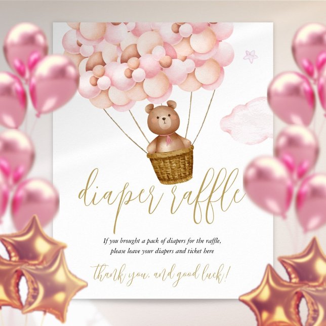 Blöja Lotteri Teddybjörn Rosa Bebis Shower Skylt (Skapare uppladdad)