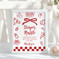 Blöja lotteri Whimsical Röd Bow Pizza Baby Shower