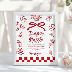 Blöja lotteri Whimsical Röd Bow Pizza Baby Shower Poster