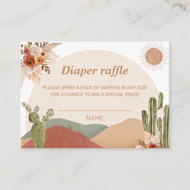 Blöja-Lotteriet Baby Shower | Boho Sydvästra Öken Tilläggskort (Framsida)