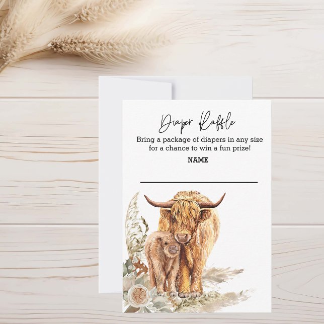 Blöjlotteri Boho Highland Cow Baby Shower Inbjudningar (Skapare uppladdad)