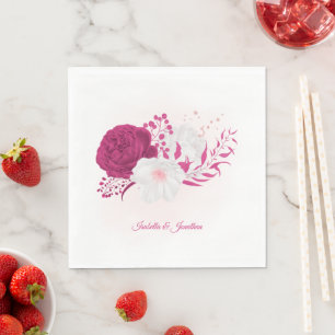 blöjor av fuchsia och vit blommigt bröllop pappersservett