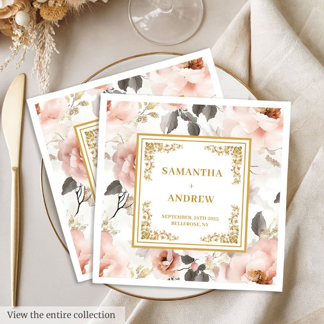  blöjor av romsk och tidslös blommigt bröllop pappersservett (Romantic & Timeless blush floral wedding napkins)