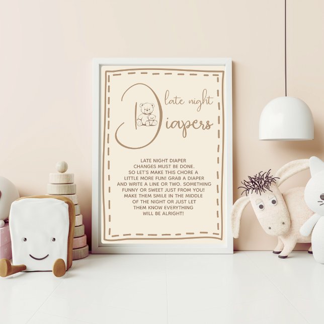 Blöjor på natten Björn Bebis-babyshower skylt (Skapare uppladdad)
