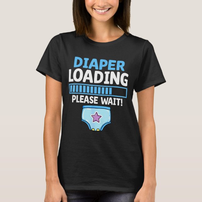 Blöjutmatning vänligen vänta stolt design t shirt (Framsida)