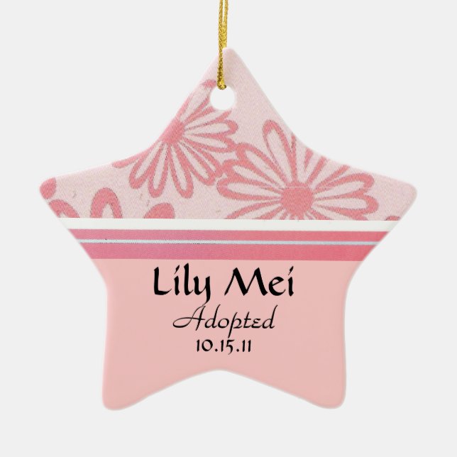 Blom- adoptionmeddelande för rosa daisy julgransprydnad keramik (Framsidan)