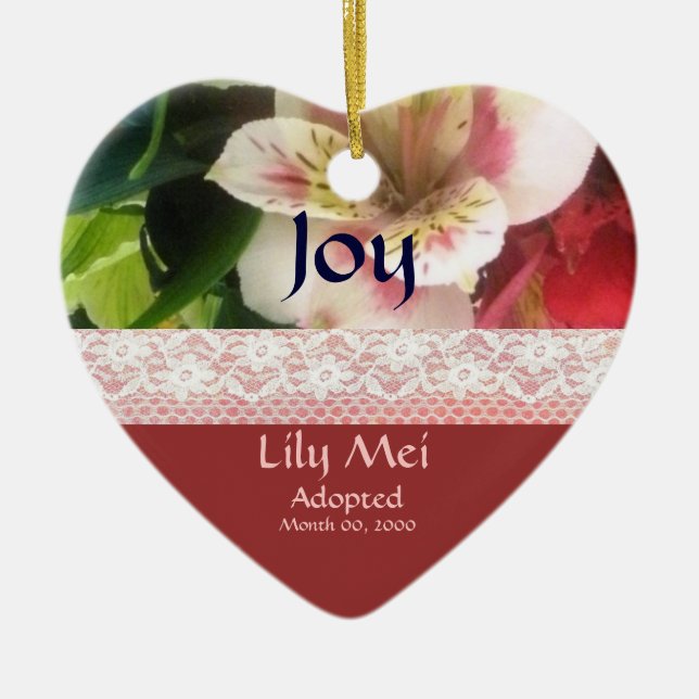 Blom- adoptionmeddelandeminnessak julgransprydnad keramik (Framsidan)