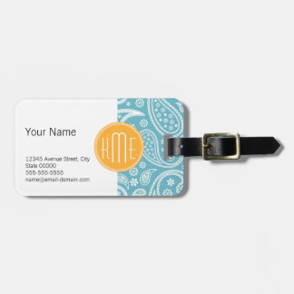 Blom- AquablåttPaisley mönster & gultMonogram Bagagebricka