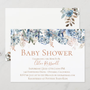Blom- baby showerinbjudan för dammiga blått inbjudningar