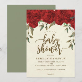 blom- baby showerinbjudan för röd ros inbjudningar