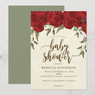 blom- baby showerinbjudan för röd ros inbjudningar